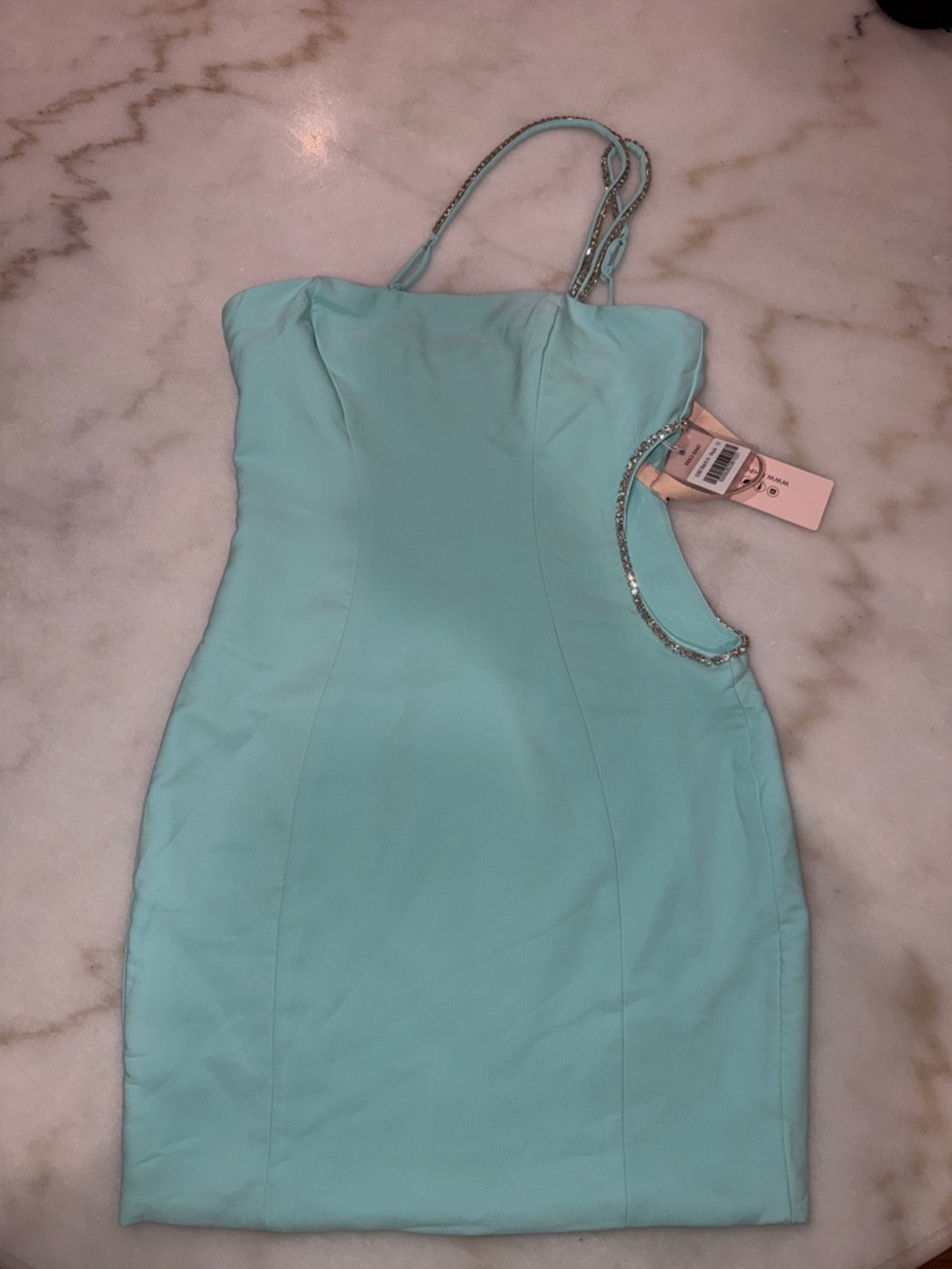 Oh Polly One-Shoulder Mint Dress with Beaded Strap